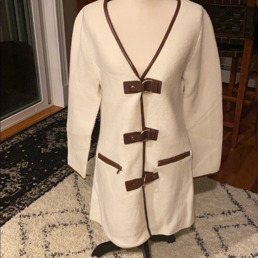 Boston Proper cream & brown wool/acrylic sweater